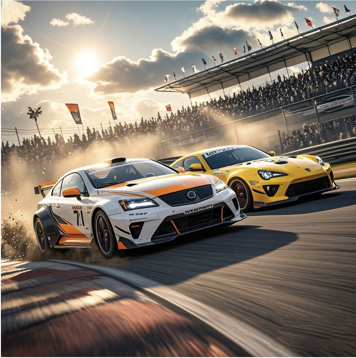 Spektakuläre Rennszene mit Rennwagen auf der Strecke