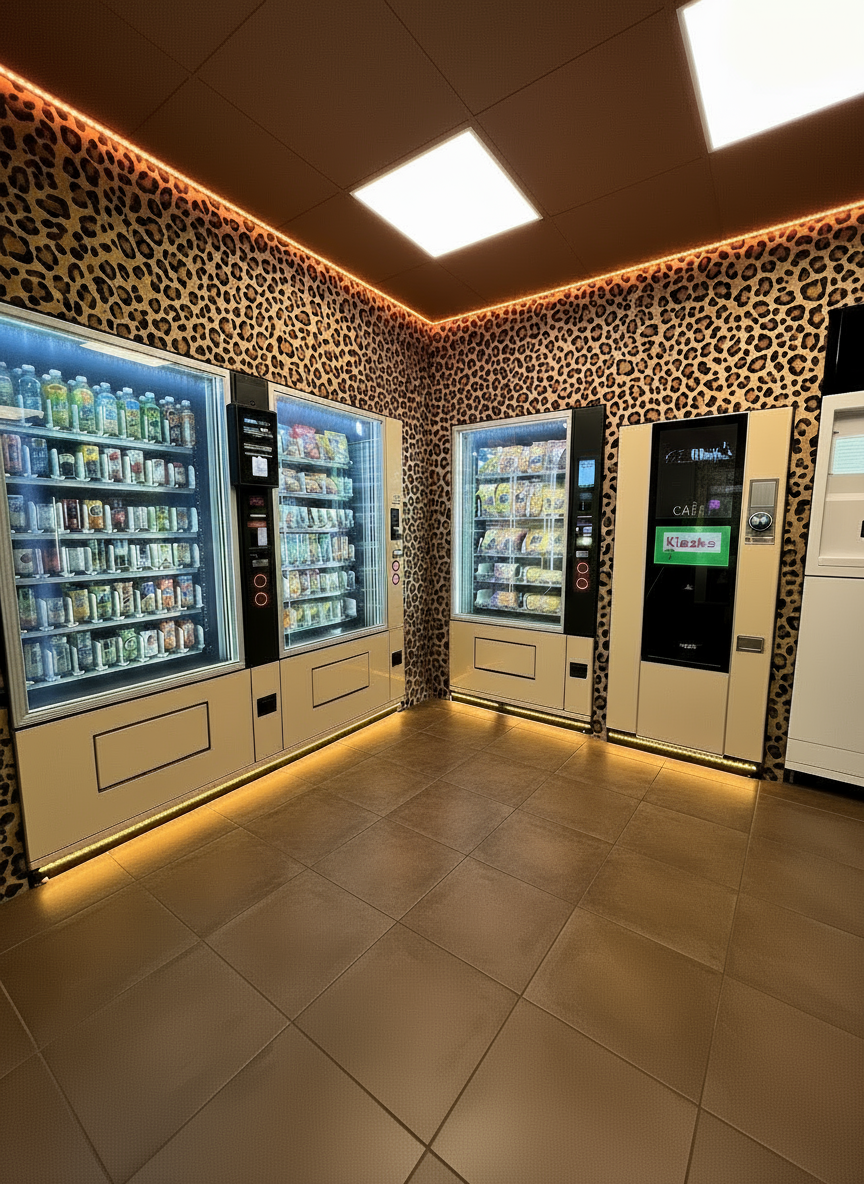 PLACE2B Automaten mit Leopard-Design und LED-Beleuchtung